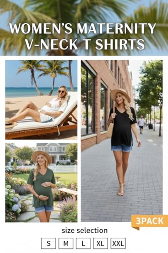 Ekouaer Maternity Shirts 3 Pack Oversized Pregnancy Tops Summer Clothes - color: 3 Pcs Black/ White/ Army Green, size: Small