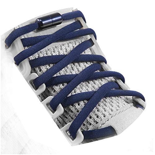 anan520 Elastic No Tie Shoe Laces For Adults,Kids,Elderly,System With Elastic Shoe Laces(2 Pairs) - color: 02-navy Blue