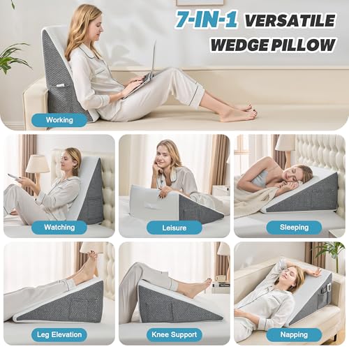 Yojoker Wedge Pillow for Sleeping - 7.5 Inch Triangle Pillow Wedge - color: Grey