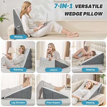 Yojoker Wedge Pillow for Sleeping - 7.5 Inch Triangle Pillow Wedge - color: Grey