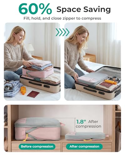 BAGSMART Compression Packing Cubes for Travel Essentials - color: Baby Pink, size: Set of 6