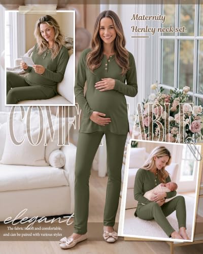 Huukeay Maternity Lounge Set Long Sleeve - color: Army Green, size: XX-Large