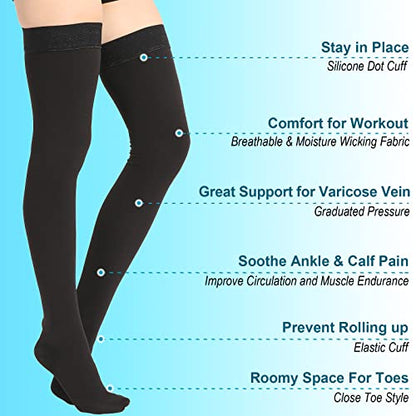 Medical Thigh High Compression Stockings for Women & Men Closed Toe - color: Closed Toe Black, size: Medium