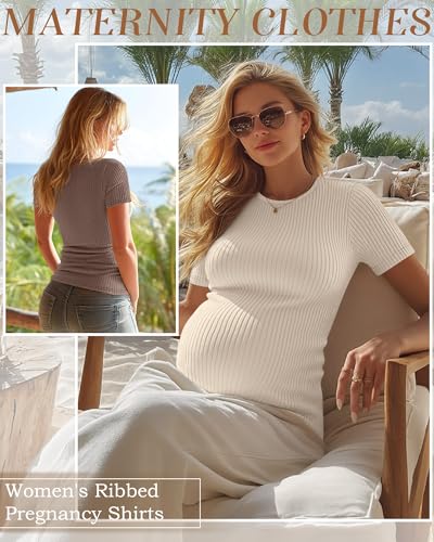 4 Pack Womens Maternity Shirts Work Tees - color: Apricot, Khaki, Coffee, Black, size: Large