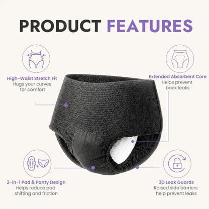MOLLIS Disposable Period Underwear, Postpartum Panties, XXL, Black, 16Ct - size: XXlarge(16 Count)