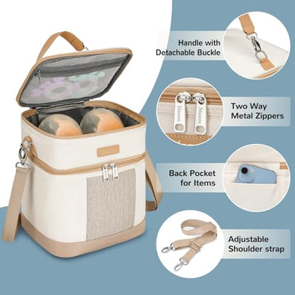 Mancro Breastmilk Cooler Bag with Ice Pack, Double Layer Bottle Cooler Bag - color: Pure Black