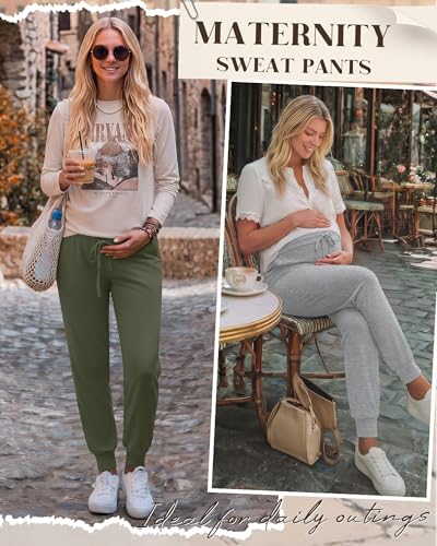 3 Pack Women Maternity Pants Pregnancy Lounge Jogger - color: Army Green, Light Gray, Black, size: Small