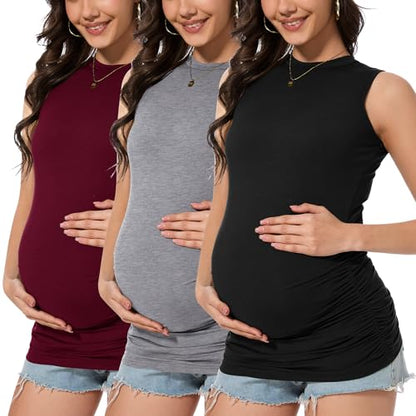 Smallshow Women's Maternity Tank Top 3 Pack - color: Black-light Grey-maroon(3 Pack), size: Medium