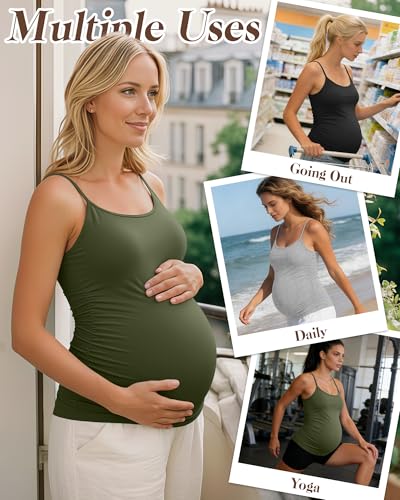 Ficerd 3 Pack Women's Maternity Tank Tops - color: Army Green, Light Gray, Black, size: Large