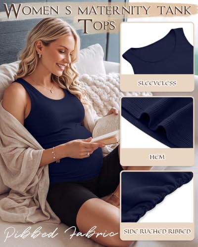 Riyiper 3 Pack Women's Maternity Tank Tops - color: Black, Light Brown, Navy Blue, size: Large