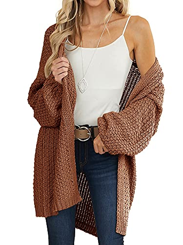 Maroway Womens Oversized Long Cardigan Open Front Knit Sweater - color: Coffee, size: Medium