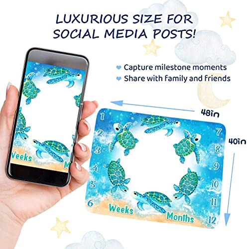 Blue Sea Life Turtle Monthly Milestone Blanket 48x40in - color: Turtle