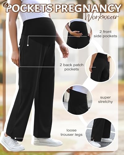2 Pack Women's Maternity Scrub Pants with 6 Pockets - color: Black, Sky Blue, size: X-Large