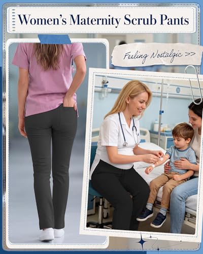 3 Pack Comfy Women's Maternity Scrub Pants - color: Dark Gray, Navy Blue, Black, size: XX-Large