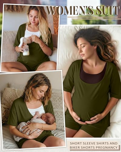 2 Piece Women Maternity Set Pregnancy Outfit - color: Army Green, size: Large