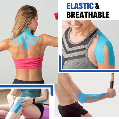 60 Pcs Light Blue Precut Kinesiology Tape Strips, 2in x 10in Kinetic Tape - color: Light Blue