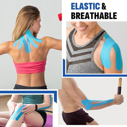60 Pcs Light Blue Precut Kinesiology Tape Strips, 2in x 10in Kinetic Tape - color: Light Blue