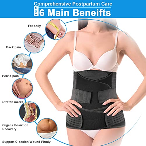 Postpartum Belly Band, 3-Piece Postpartum Girdle C Section Belly Band Support Recovery Belt Abdominal Binder - color: Black, size: Plus Size (US 14-18)