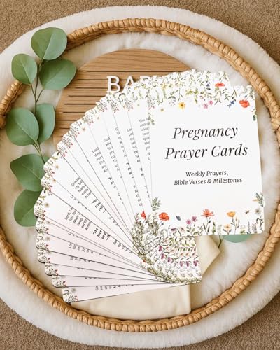 Pregnancy Prayer Cards - Pregnancy Gifts for Expecting Mom, First Trimester Essentials with Bible Verses, Weekly Development Milestones