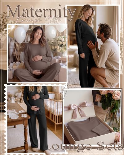 Huukeay 2 Pack Maternity Long Sleeve Pajamas Sets - color: Black, Coffee, size: X-Large