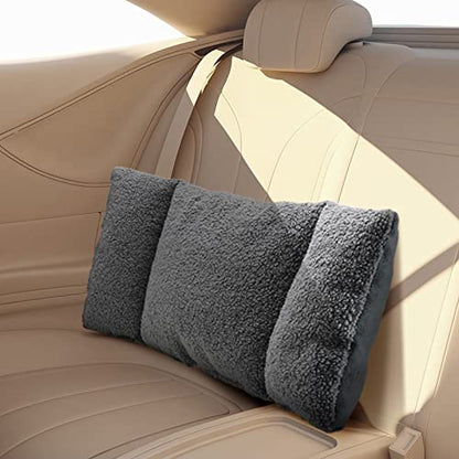 Queekay Fleece Lumbar Support Pillow 3 Section for Office Chair, Gray - color: Gray
