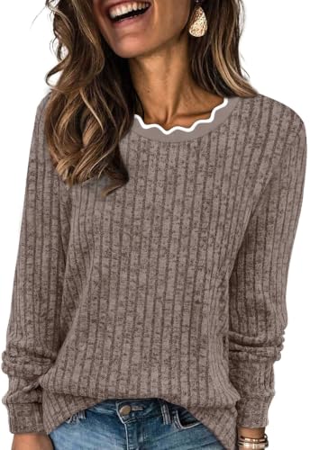WIHOLL Womens Long Sleeve Shirts Lightweight Tunic Fall Top Sweaters 2026 - color: 01-khaki, size: Small