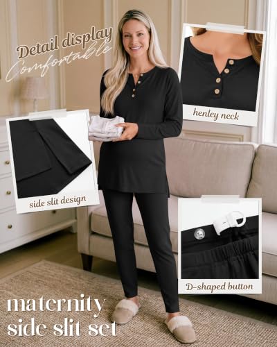 Huukeay Maternity Lounge Set Long Sleeve - color: Black, size: Medium