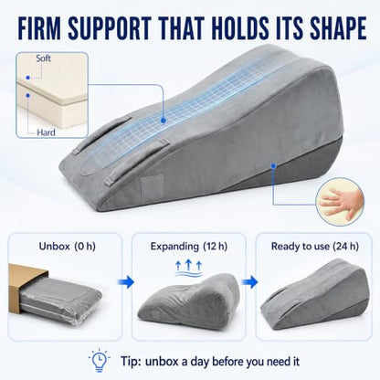 Leg Elevation Pillow for After Surgery, Firm Foam Knee Wedge, Single Leg - color: Darkgray