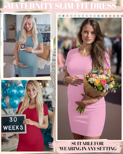 Riyiper 3 Pack Womens Maternity Short Sleeve Dresses - color: Sky Blue, Pure Red, Bright Pink, size: Medium