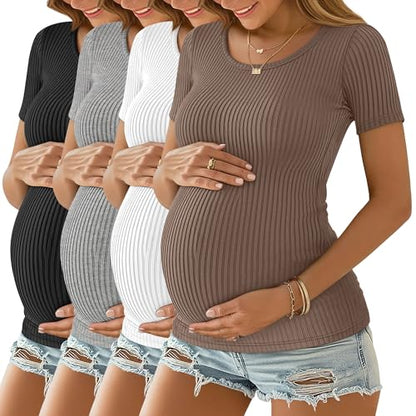 Oakgarden 4 Pack Women's Maternity Shirts - color: Coffee, White, Light Gray, Black, size: Large
