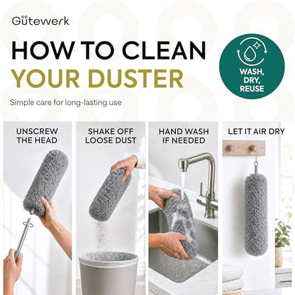 Gütewerk Extendable Microfiber Duster, 360° Bendable Head, 55 Inch Grey - color: Gray, size: up to 55 inch