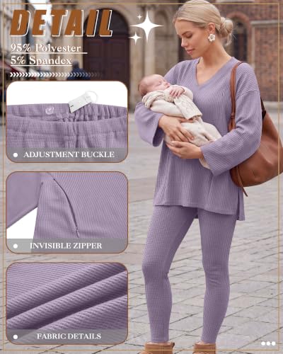 Neer 2 Pcs Maternity Nursing Pajamas Set Oversize - color: Taro Purple, size: X-Large