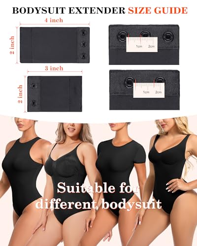 Women Bodysuit Extender Adjustable Snap Crotch Add Length To Crotch Extender(Not suitable for metal clasp) - color: Black-（2pc,2 Plastic，3" Length+4" Length）