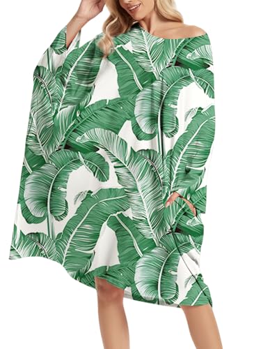 CRIPOM Plus Size Moo Moos for Women Oversized Sleep Shirts with Pockets - color: Green Leaves