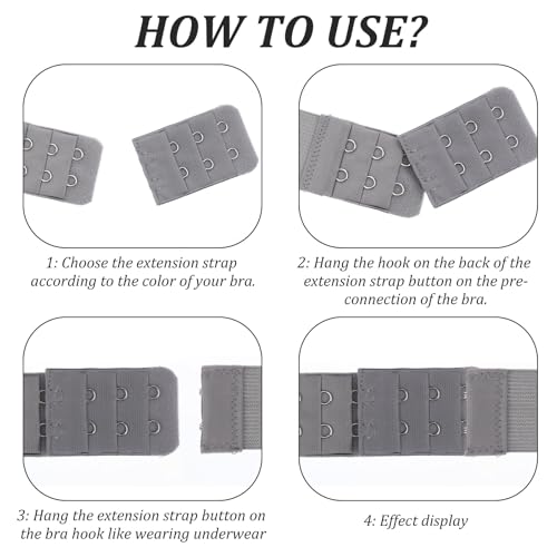8PCS Women's Bra Extender 2 Hook 3 Row, Soft Elastic Back Extender for Bras, Comfort Fit Strap Extension for Most Bra Styles, White/Black/Skin/Gray