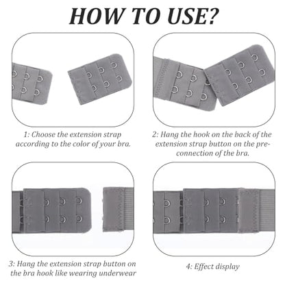 8PCS Women's Bra Extender 2 Hook 3 Row, Soft Elastic Back Extender for Bras, Comfort Fit Strap Extension for Most Bra Styles, White/Black/Skin/Gray