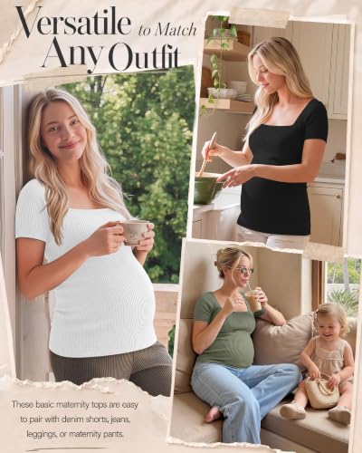 Ficerd 4 Pack Women's Maternity Shirts - color: Gray Green, Coffee, White, Black, size: Large