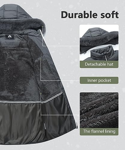 Women's Long Warm Winter Puffer Jacket Lightweight Fashions Down Coats - color: Dark Grey, size: Large