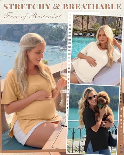 4 Pack Women's Maternity T Shirts - color: Ginger Yellow, Sage Green, Beige, Black, size: Medium