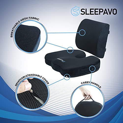 Sleepavo Memory Foam Seat Cushion for Sciatica Tailbone Coccyx Pain Relief