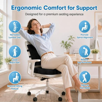 CloudBliss Ergonomic Seat Cushion & Lumbar Support Pillow Set, Black, XL - color: Black, size: X-Large