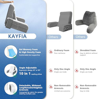 Kayfia Reading Pillow, Gel Memory Foam Back Rest Pillow, 19", White - color: White, size: Standard(19'')