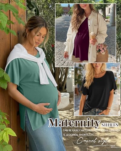 Riyiper 3 Pack Women's Maternity Tunic Cotton Shirts - color: Burgundy, Gray Green, Black, size: Large