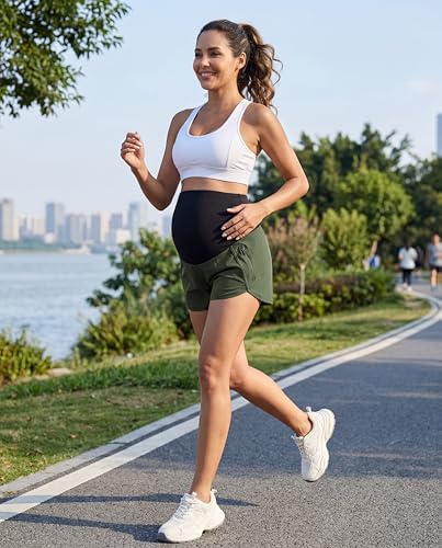 Women's Maternity Running Athletic Shorts - color: Green, size: Small