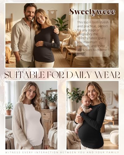 3 Pack Women's Maternity Long Sleeve Cotton Shirts - color: Black, Brown, Cream, size: Small