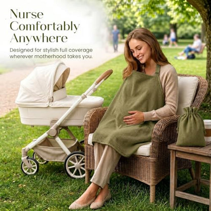 Premium Muslin Nursing Cover for Breastfeeding Privacy & Comfort - color: Olive