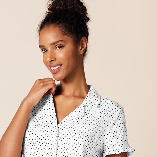 Amazon Essentials Women's Cotton Modal Piped Notch Collar Ruffle Pajama Short Set (Available in Plus Size) - color: White Dots Print, size: XX-Large