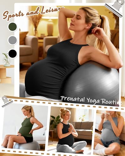 3 Pack Women's Maternity Tank Tops - color: Black, Light Gray, Army Green, size: Large