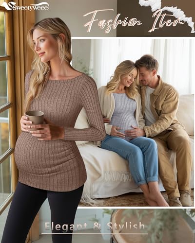 3 Pack Maternity Sweaters Long Sleeve Pregnancy Tops - color: Coffee, Light Gray, Black, size: X-Large
