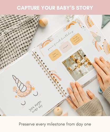Lamare Baby Memory Book – Baby First Year Keepsake Journal, Baby Scrapbook - color: Rainbow